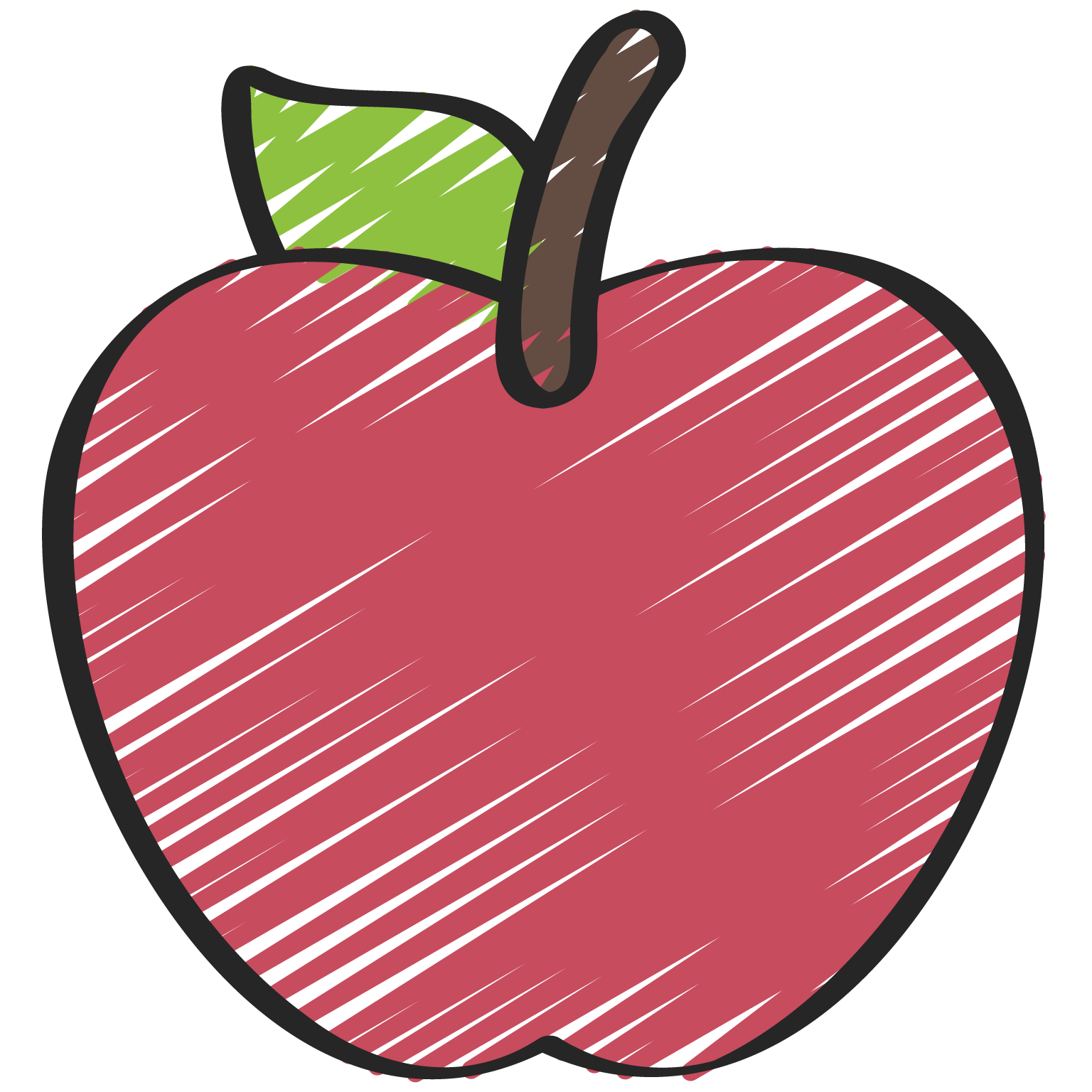 A colored drawing of an apple