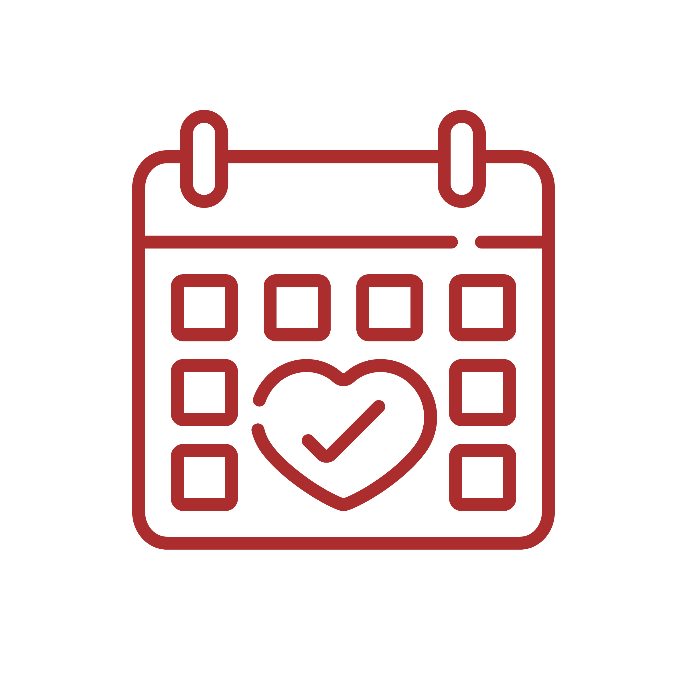 An icon of a calendar with a heart replacing a date and a check mark in the heart for confirmation