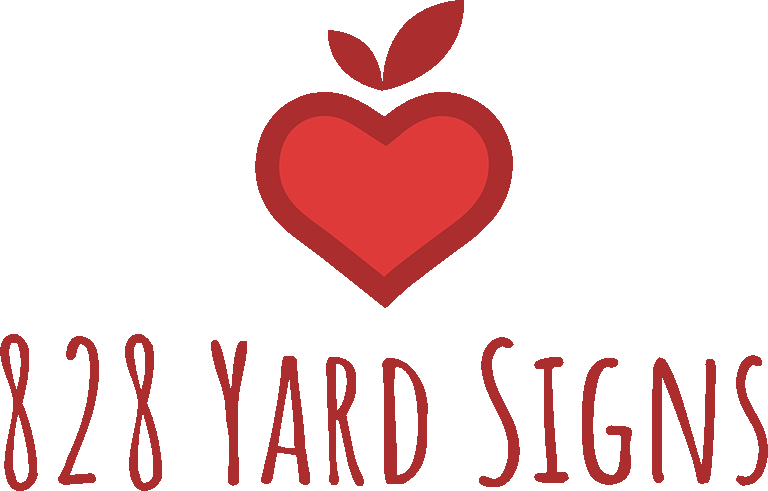 828 Yard Signs logo, an apple shaped like a heart