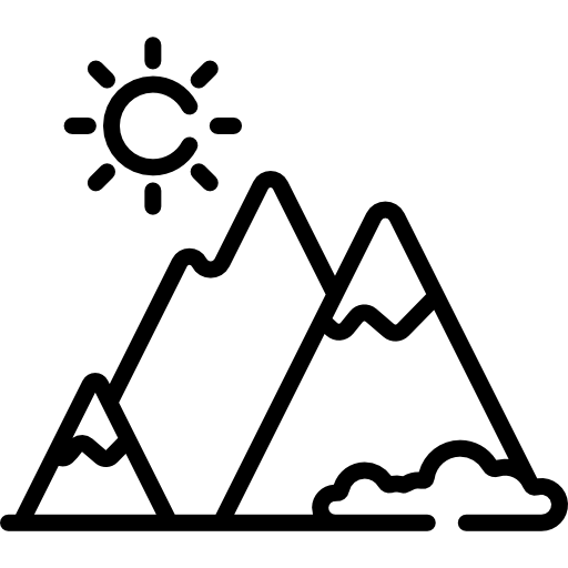 An icon depicting snow-capped mountains